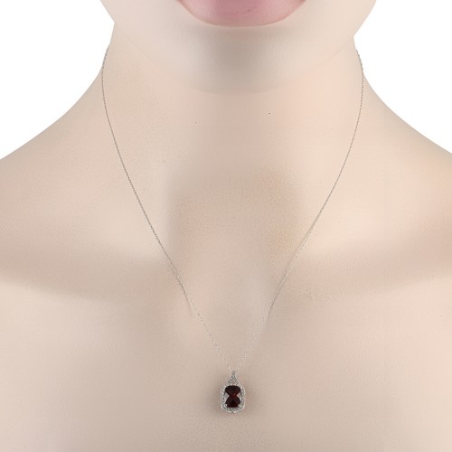 LB Exclusive 14K White Gold 0.13ct Diamond and Garnet Pendant Necklace PD4-15... - Picture 2 of 4