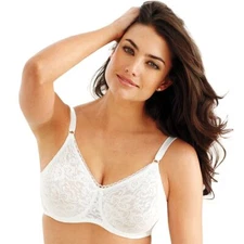 Bali Lace 'n Smooth Comfort-U Back Full-Figure Bra White 3432 Sz.34D,34DD