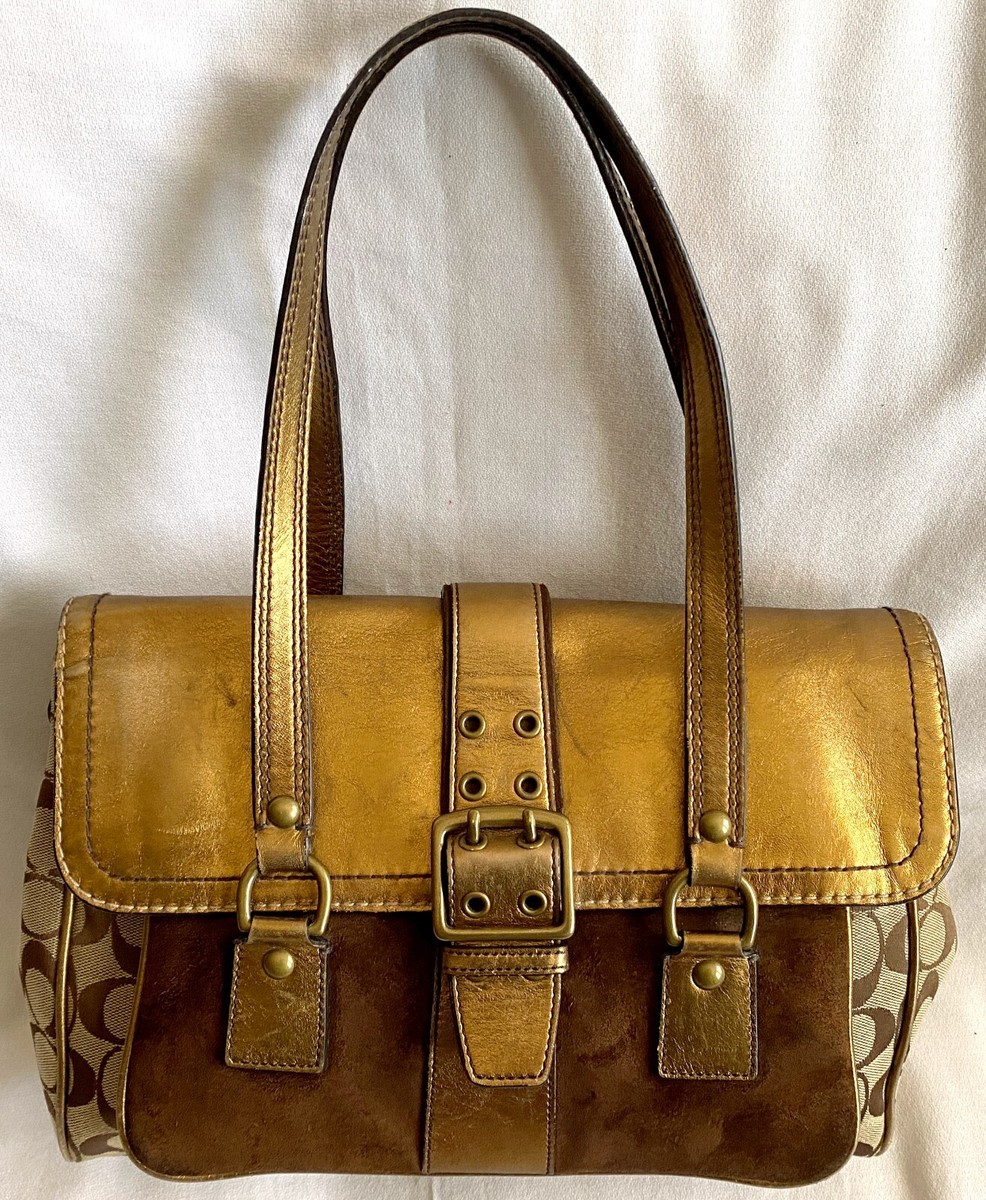 Coach Vintage Special Edition Gold Flap Signature Suede Flap