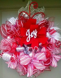 Handmade-Deco-Mesh-Christmas-JOY-Wreath-25-034-Candy-Cane-Winter-Holiday-Door-Decor