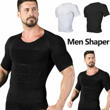 Men Toning T-Shirt Slimming Body Shaper Tee Belly Control Compression Undershirt