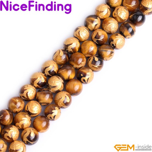 Natural Carved Tiger Eye Buddhist Mala Lucky Stone Beads For Jewelry Making 15" - Picture 15 of 38