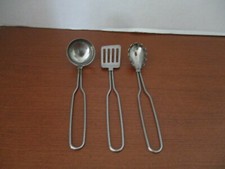 Lot of 3 METAL Play SERVING COOKING UTENSILS Spaghetti, Spoon, Spatula for KIDS