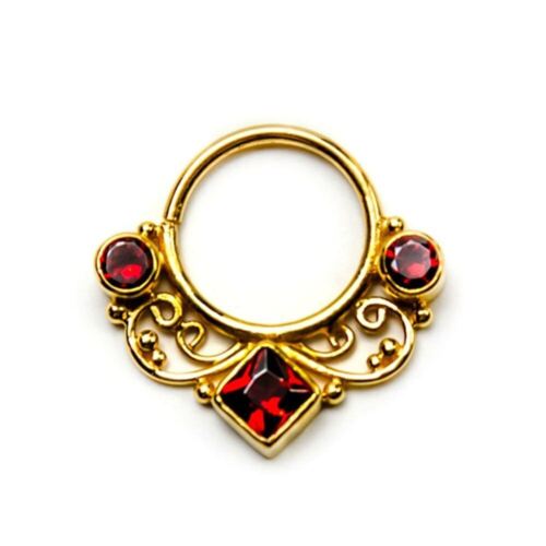 Septum Clicker Nose Ring Sterling Silver Indian Red Ruby CZ 18 Gauge 18G - Picture 2 of 3