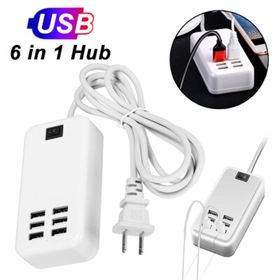6 Port USB Hub Fast Wall Charger Station Multi-Function AC Power Adapter Desktop