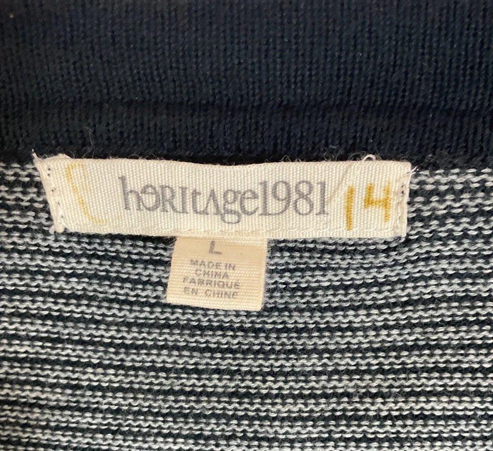 Cárdigan suéter Heritage 1981 blanco y negro a rayas con botones L ligero de punto Foto 2 de 3