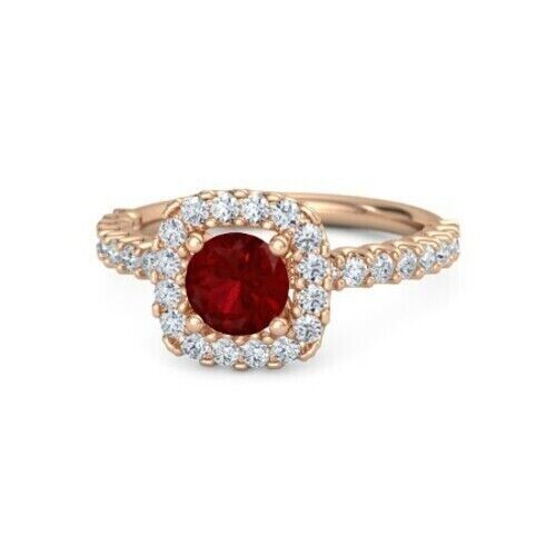 14k Rose Gold 1.30TCW Round Cut Lab Grown Ruby & Diamond Bridal Ring For Women - Picture 1 of 15