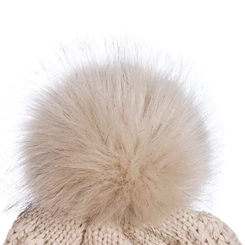 Gorros Mujer con Pompón, Sombreros de Invierno para Mujer con Grueso Cálido Negro + Avena - Imagen 5 de 7