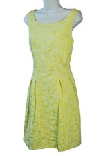 Taylor Women's Cute Textured Floral Jacquard Pleated Sunny Dress, Yellow, 10 US