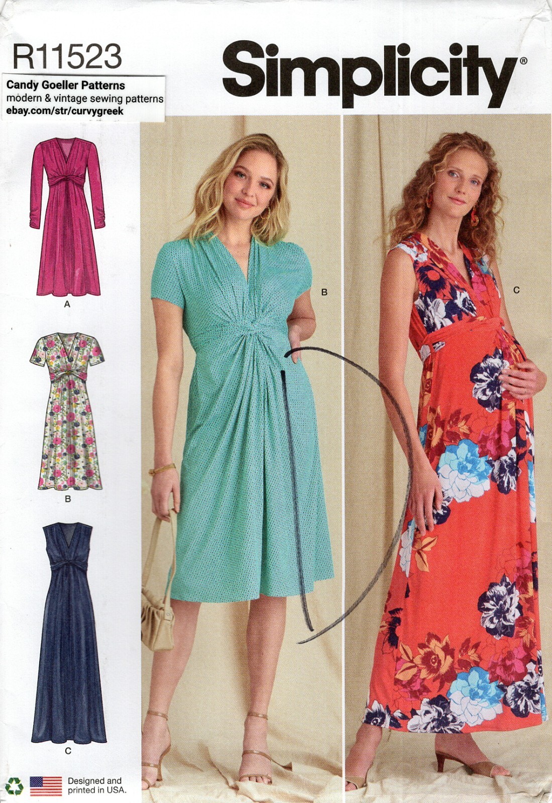 Simplicity R11523 Simplicity R11523 Empire V-Neck Knit Dress w Back Ties, Ruching Sz 6-14 ...