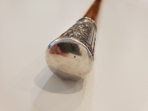 Antique Chinese Export Silver Repousse Vintage Swagger Knob Walking Stick Cane - Picture 5 of 8