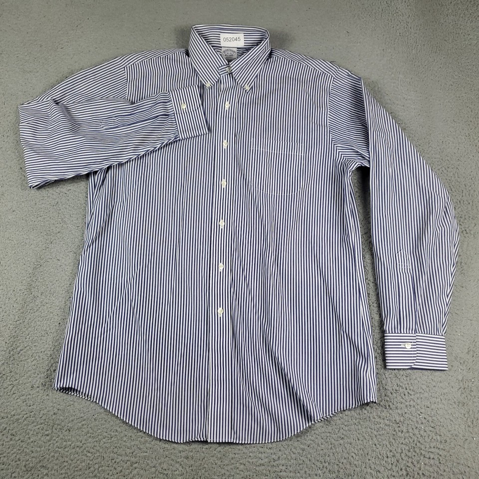 Brooks Brothers Shirt Mens Size 16 Blue Striped Dress Button Up Long