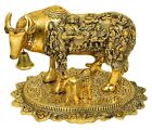 Metal Large Gold Elegant Kamdhenu Cow and Calf Idol Showpiece Antique gold