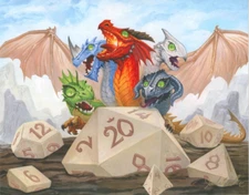 Jacob Walker SIGNED Fantasy AD&D TSR RPG Art Print ~ Teeny Tiamat & Gaming Dice