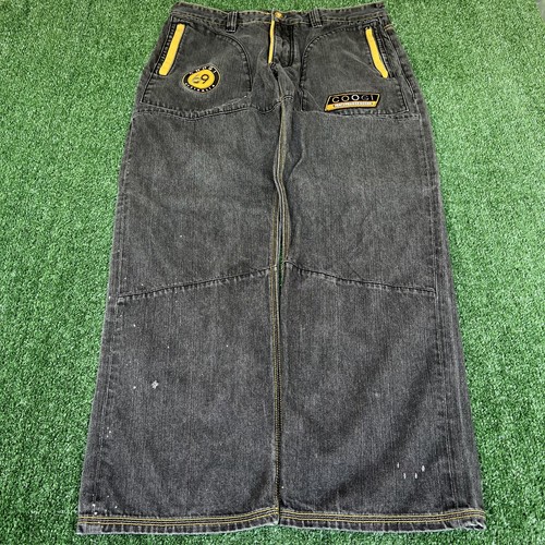 VTG Y2K Coogi Embroidered Faded Black Yellow Racing Wide-Leg Baggy Jeans 38x34" - Picture 4 of 11