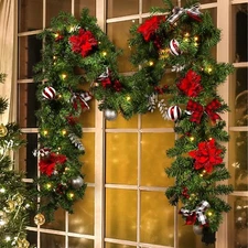 Christmas Garland with Lights, Pre-lit 9ft Christmas Decorations with 50 Warm...