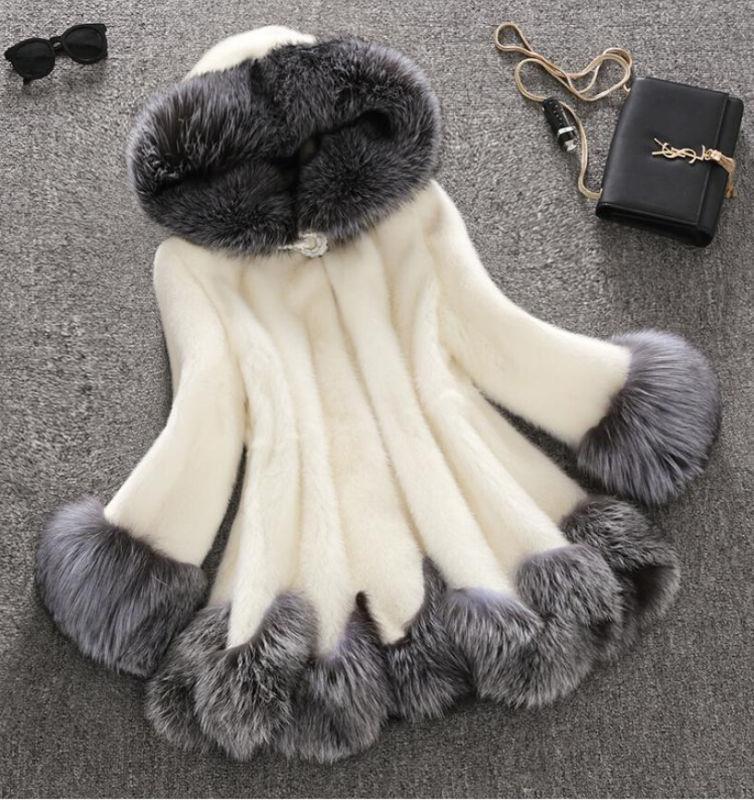 ALTRA Cappotto lungo donna sexy pelliccia di volpe sintetica collo lana giacca parka trench outwear felpa con cappuccio