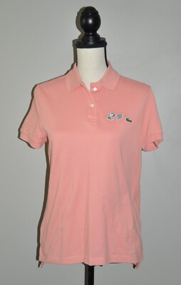 NWT Lacoste x Peanuts Women's Polo Shirt Sz 36 4 Snoopy Tennis Pink Salmon Small