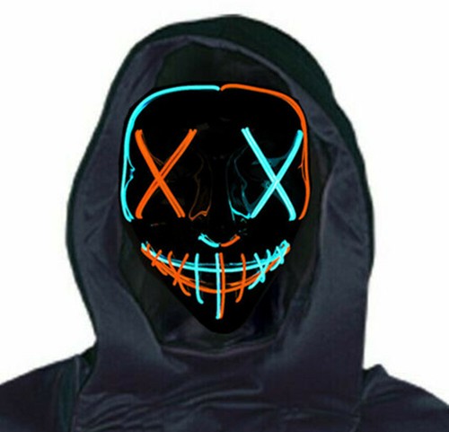 Neon Stitches LED Mask Wire Light Up Costume Purge Party Halloween Masks AU - Picture 3 of 23