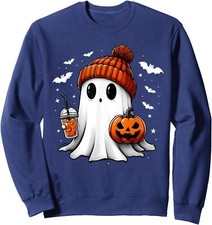 Cute Halloween Ghost Drink Pumpkin Halloween Design Unisex Crewneck Sweatshirt
