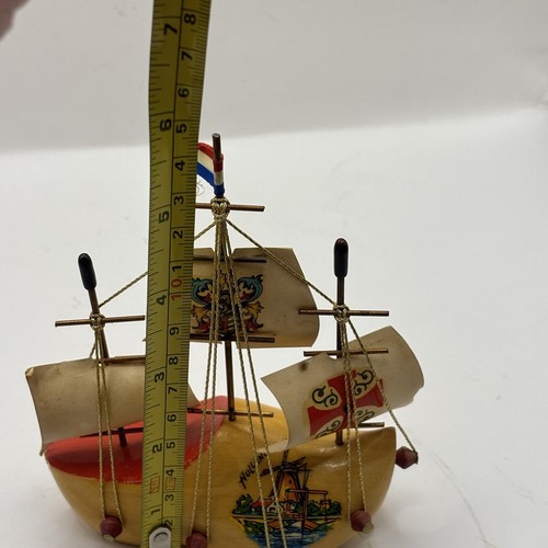 WOODEN SHOE CLOG SHIP W SAILS SOUVENIR DISPLAY WINDMILL VINTAGE HOLLAND 5 1/2" - Picture 11 of 13