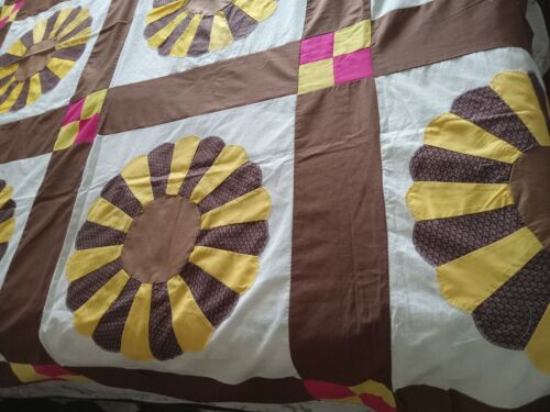 Trapuntino Vintage Modello Piatto Dresda 74 W 90” Marrone Giallo Girasole - Foto 2 di 5