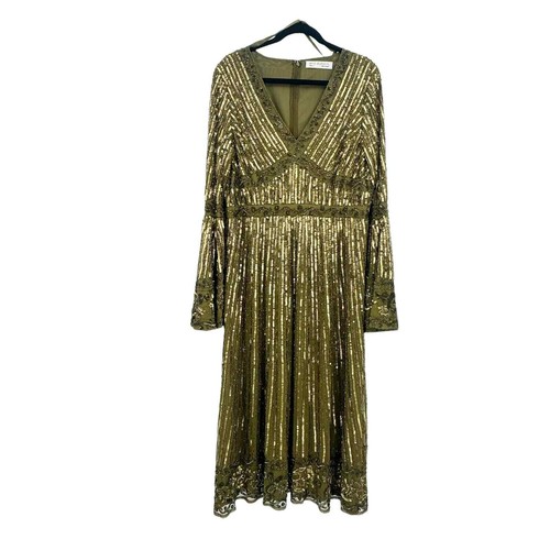 Mac Duggal Embellished Bell Sleeve V-Neck Tea Length Dress Size 12 NWT - Picture 6 of 12