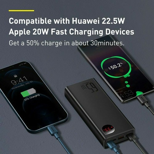 Baseus Power Bank 20000mAh Quick Fast Charge 65W USB C PD External Battery - Picture 4 of 11