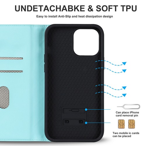 Wireless Charge Leather Card Wallet Phone Case For iPhone 16 15 14 13 12 Pro Max - Picture 53 of 88