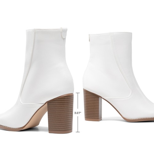Women's Black Mid-Calf Leather Block Heel Boots Round-Toe Zip-Up Ankle Boots - Picture 16 of 23