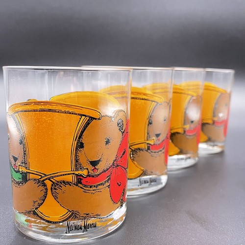 Neiman Marcus Holiday Christmas Teddy Bear Glasses 12oz Set Of 4 Whiskey Glasses - Picture 6 of 12