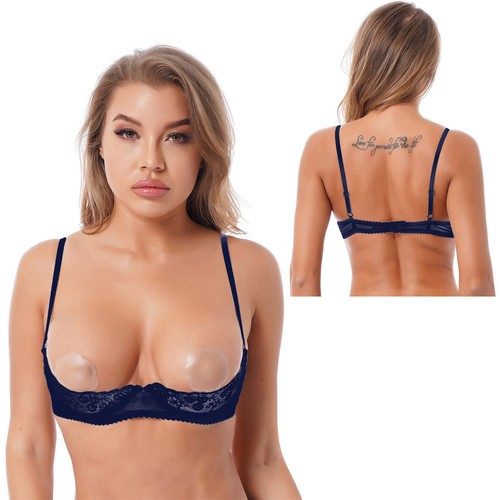Lencería de encaje sexy para mujer sujetadores con aros color en contraste sujetador de estante demi-copa - Imagen 133 de 154