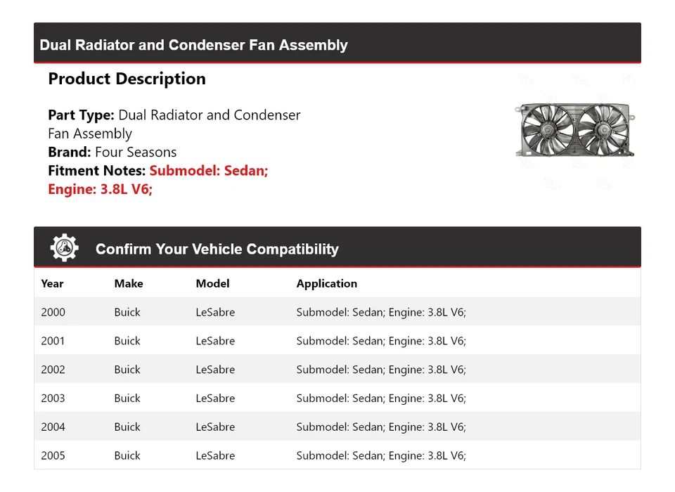 Conjunto de ventilador condensador y radiador doble Buick LeSabre 2000-2005 4 estaciones Foto 2 de 4