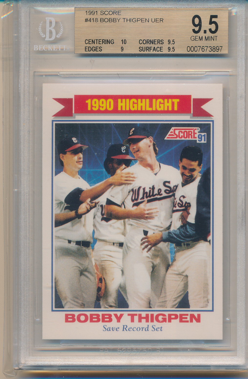 1991 Score Bobby Thigpen Highlight (Save Record Set) (#418) BGS9.5 BGS