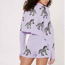 Knit Zebra Collar Sweater And Short Lounge Set Nasty Gal
