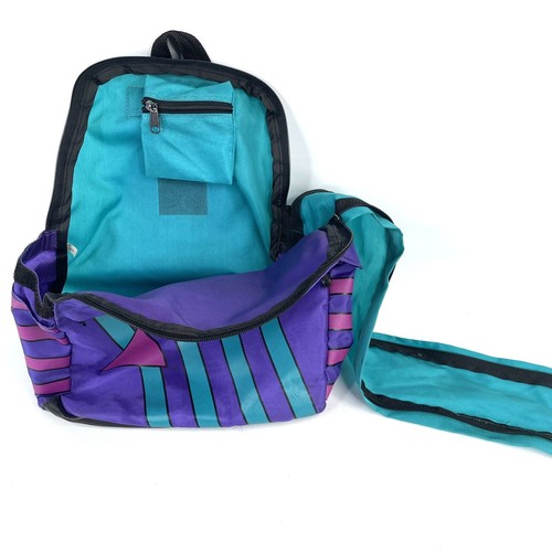 Vintage Walk About Trail Master Backpack Purple Teal Retro Colourblock Striped - Picture 3 of 8