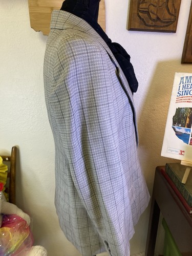 H&W 100% Worsted Wool Grey Plaid Blazer Academia Old Money Preppy Tailored Sz 10 - Picture 4 of 18