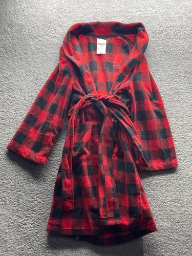 Kids' Holiday Buffalo Check Plaid Fleece Pajama Robe Red & Black Winter SZ 5 10 - Picture 4 of 5