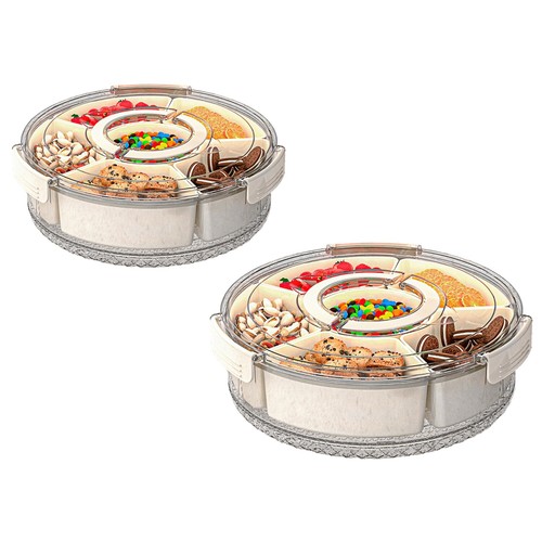 2PCS Divided Food Serving Tray With Lid Snack Platters Snack Container Organizer - Picture 13 of 17