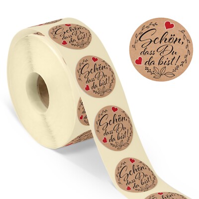 Schön, dass du da bist Aufkleber, 35 mm Rund Sticker auf Rolle Etiketten Deko