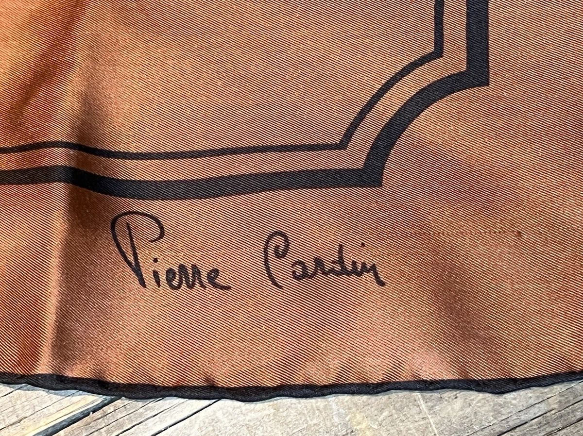 Vintage PIERRE CARDIN Paris Made in Italy 100% Silk Handkerchief Brown 🤎