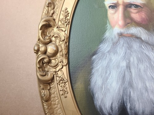 Antigua pintura al óleo retrato de hombre barbudo distinguido en marco ovalado ornamentado - Imagen 10 de 21