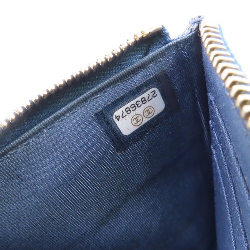 CHANEL Quilted CC GHW Pouch Long Wallet Calfskin Leather Blue - Picture 8 of 20