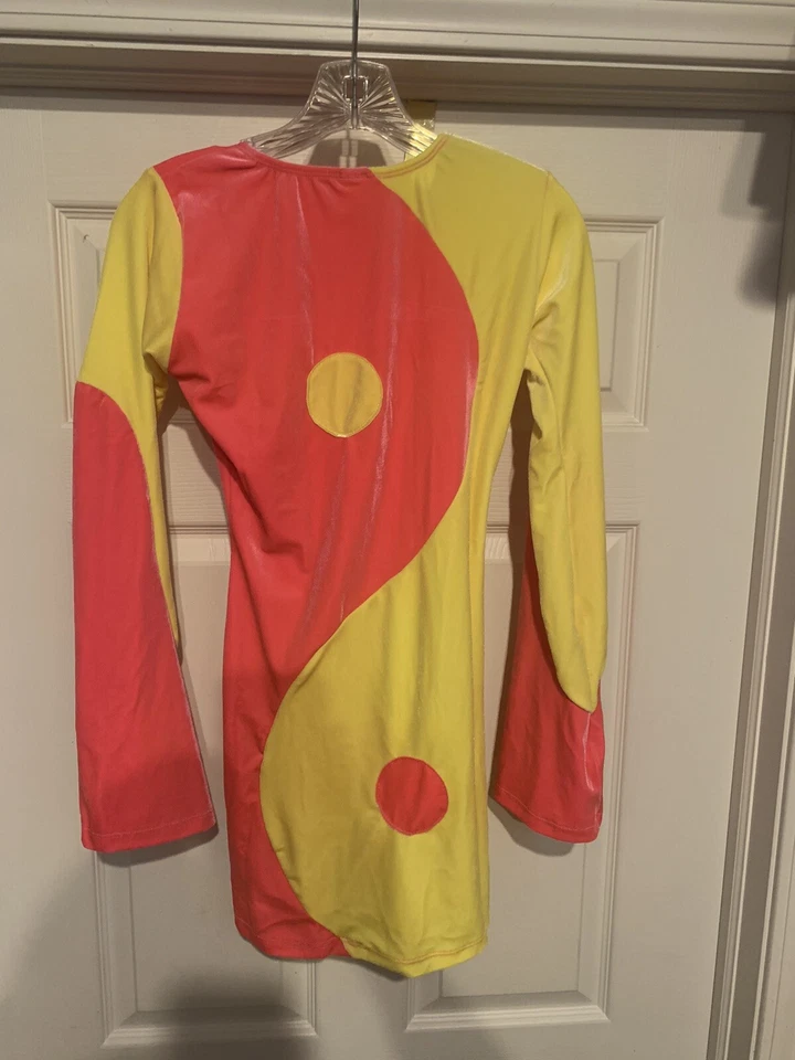 Nuevo Vestido Disfraz J. Valentine Groovy Yin & Yang Amarillo Rosa Adulto Talla Mediana Foto 2 de 2