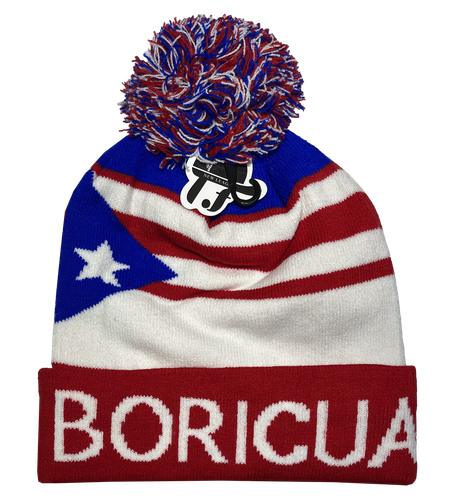 BORICUA FLAG Pompom Plush Lining Knit cap Beanie Knitted Warm Ski Winter Hat Lot - Picture 9 of 10