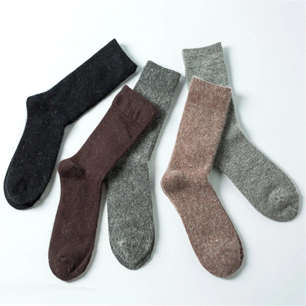 3 Pairs Angora Cashmere Wool Sock Mens Socks Comfortable Warm Pure Color US