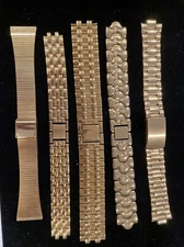 Lot Of 5 Vintage men's Watch Bracelets All Gold Tone Different Sizes