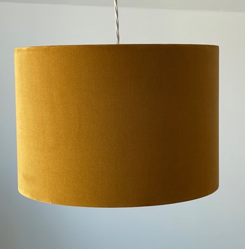 Lampshade Mustard Yellow Velvet Brushed Gold Drum Light Shade - Picture 7 of 21