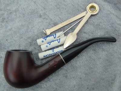 Angelo Bruyereholz-Pfeife Bent Markenpfeife inkl. Pfeifenfilter & Stopfer NEU