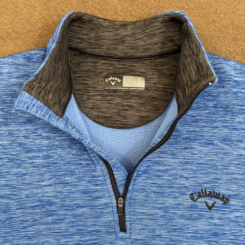 CALLAWAY Mens Blue Heather 1/4 Zip Performance Fleece Golf Pullover Medium